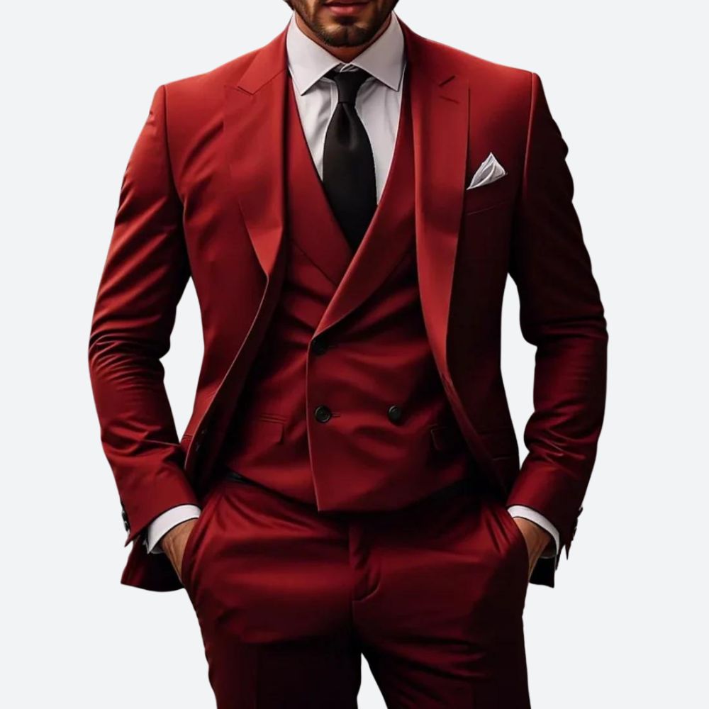 Heren Kostuum - 3-Delig Pak met Colbert, Broek en Vest Rood