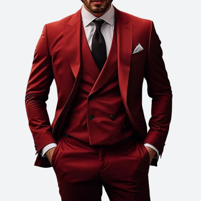 Heren Kostuum - 3-Delig Pak met Colbert, Broek en Vest Rood