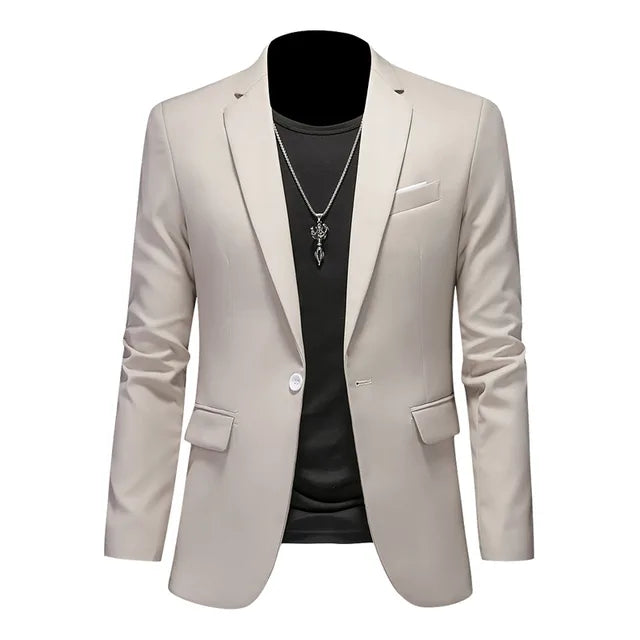 Heren Casual Colbert met Enkele Knoopsluiting en Getailleerde Pasvorm Beige