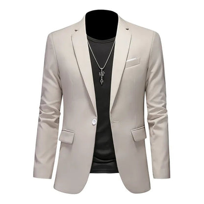 Heren Casual Colbert met Enkele Knoopsluiting en Getailleerde Pasvorm Beige