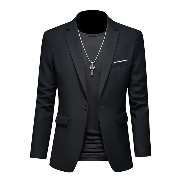 Heren Casual Colbert met Enkele Knoopsluiting en Getailleerde Pasvorm Zwart
