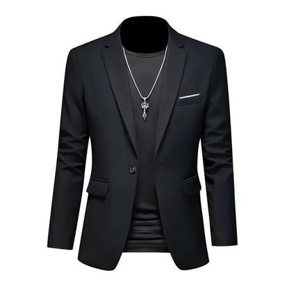 Heren Casual Colbert met Enkele Knoopsluiting en Getailleerde Pasvorm Zwart