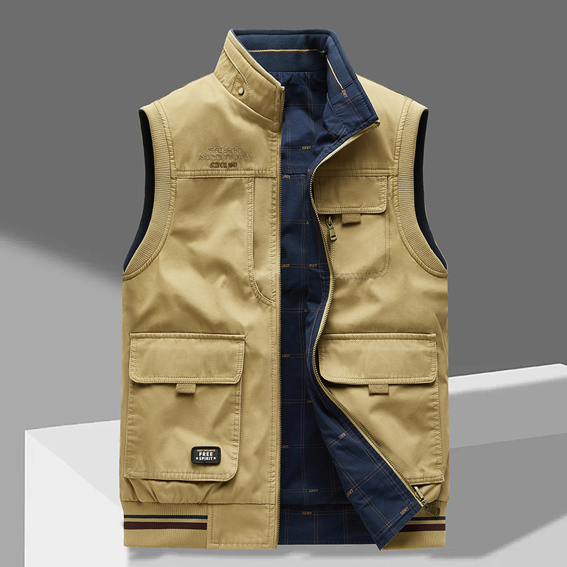 Heren Bodywarmer Vest met Hoge Kraag en Meerdere Zakken Khaki