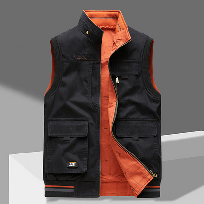 Heren Bodywarmer Vest met Hoge Kraag en Meerdere Zakken Zwart