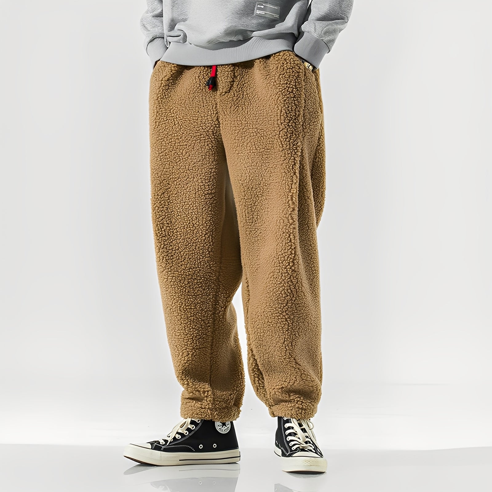 Heren Broek met Elastische Taille, Trekkoord en Ruime Pijpen Khaki