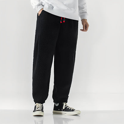 Heren Broek met Elastische Taille, Trekkoord en Ruime Pijpen Zwart