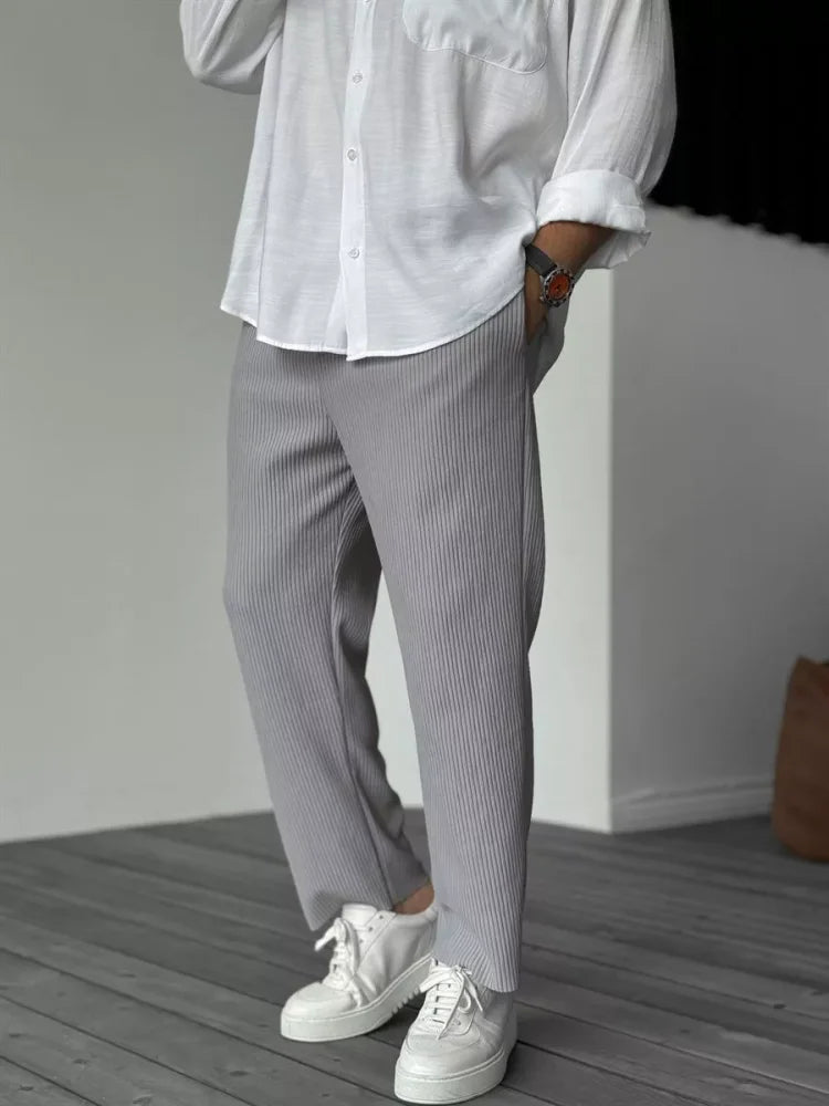 Heren Lange Broek met Losse Pasvorm en Koorddesign Grijs