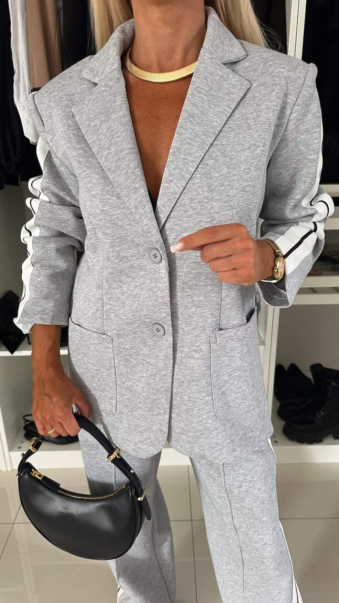 Dames Tweedelig Pak met Blazer en Wijde Broek