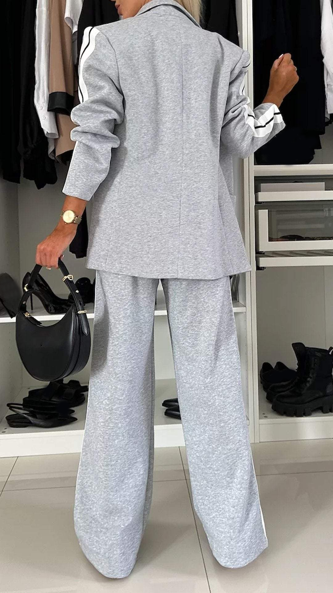 Dames Tweedelig Pak met Blazer en Wijde Broek
