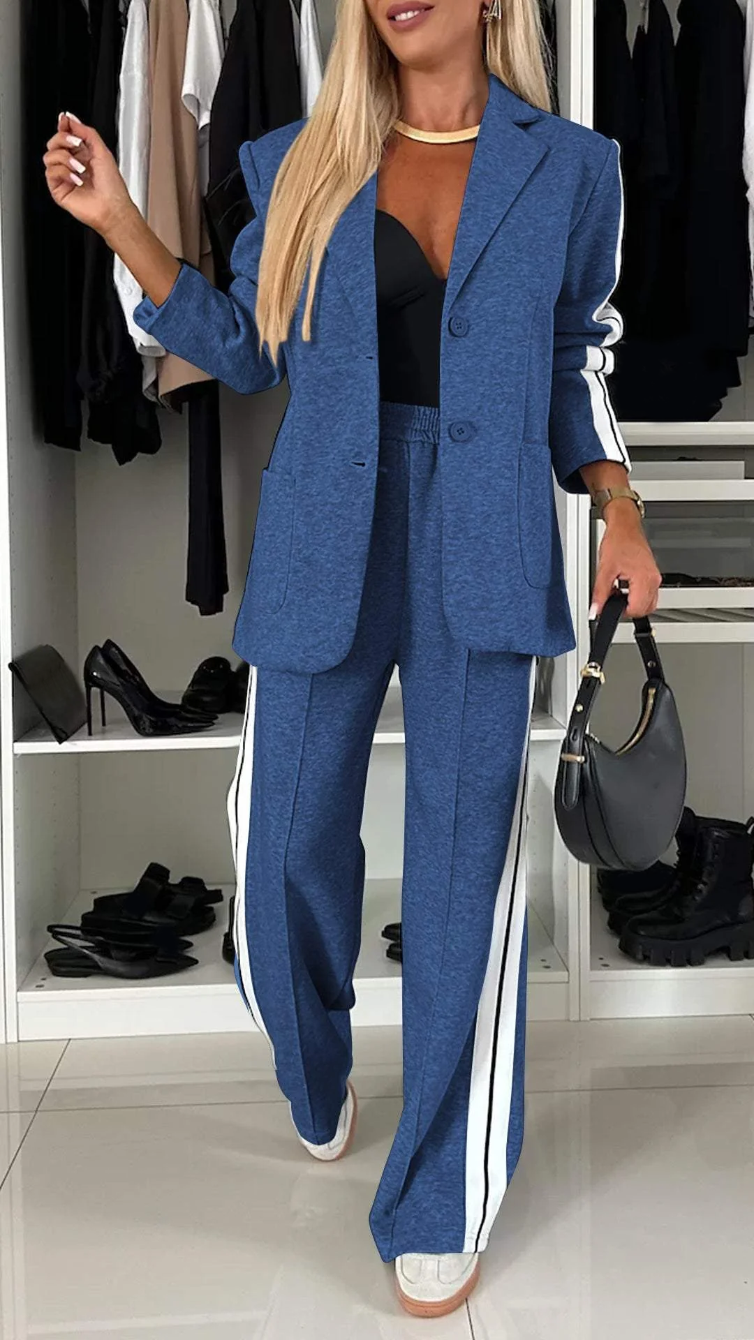 Dames Tweedelig Pak met Blazer en Wijde Broek