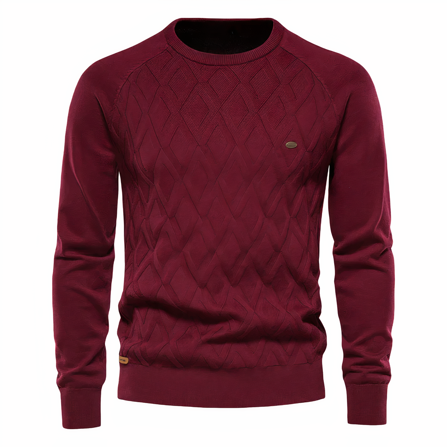 Heren Gebreide Trui met Diamantpatroon en Slanke Pasvorm Rood