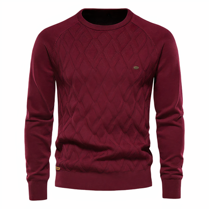 Heren Gebreide Trui met Diamantpatroon en Slanke Pasvorm Rood
