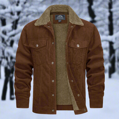 Heren Denim Jack met Sherpa Voering en Kraag voor Herfst en Winter Bruin