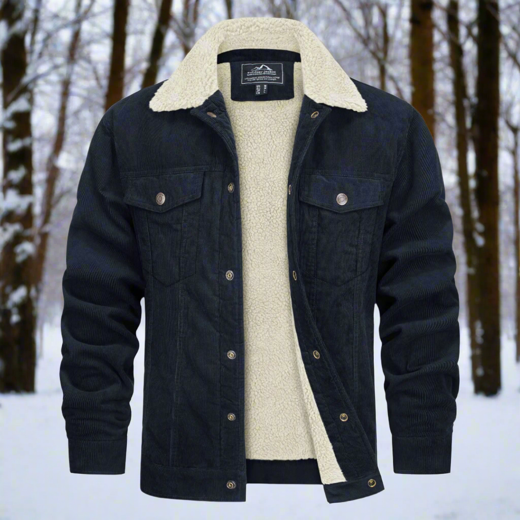 Heren Denim Jack met Sherpa Voering en Kraag voor Herfst en Winter Marineblauw