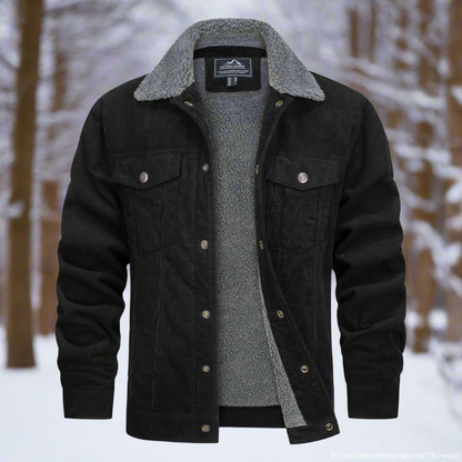 Heren Denim Jack met Sherpa Voering en Kraag voor Herfst en Winter Zwart