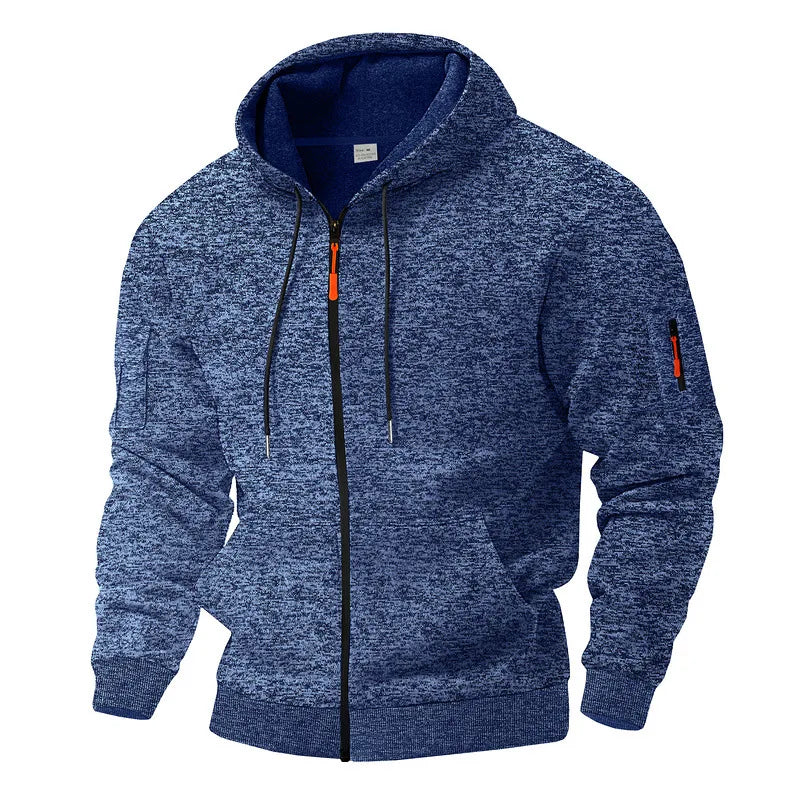 Heren Fleece Vest met Capuchon en Rits voor Outdoor en Casual Gebruik Donkerblauw
