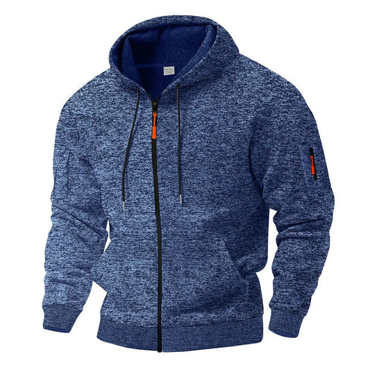 Heren Fleece Vest met Capuchon en Rits voor Outdoor en Casual Gebruik Donkerblauw
