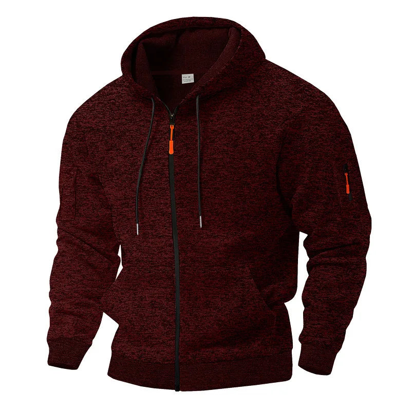 Heren Fleece Vest met Capuchon en Rits voor Outdoor en Casual Gebruik Bordeauxrood