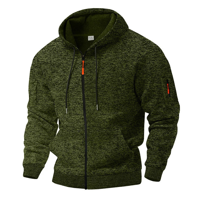 Heren Fleece Vest met Capuchon en Rits voor Outdoor en Casual Gebruik Donkergroen