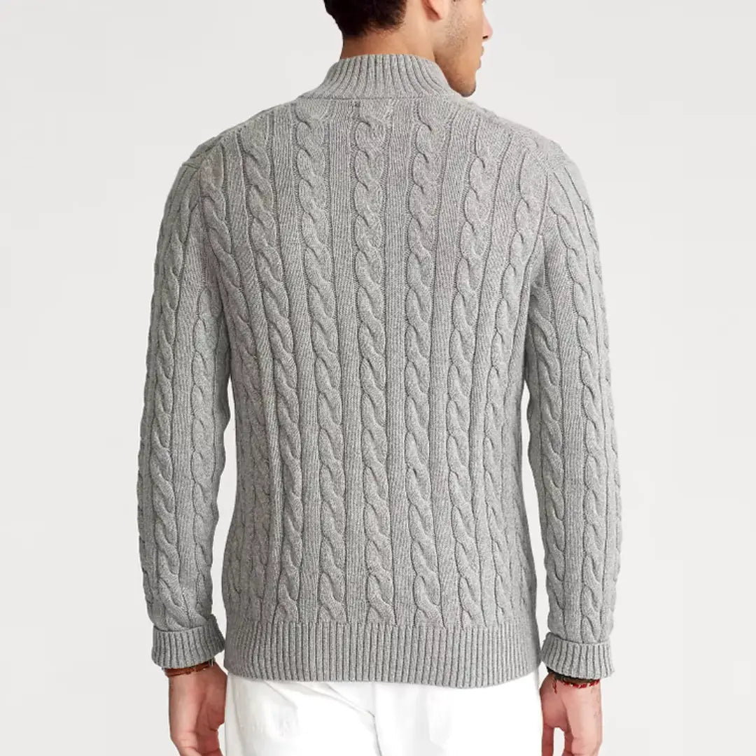 Heren Halve Zip Kabeltrui met Hoge Kraag