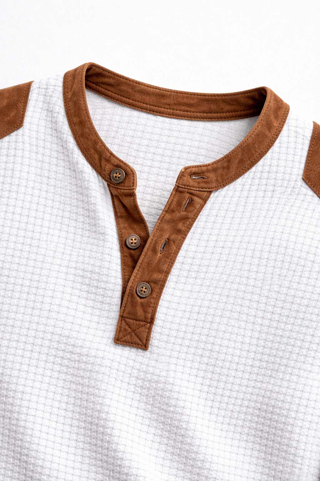 Heren Henley Shirt met Wafelstructuur en Patchwork Schouders