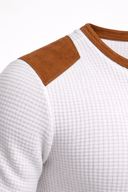 Heren Henley Shirt met Wafelstructuur en Patchwork Schouders