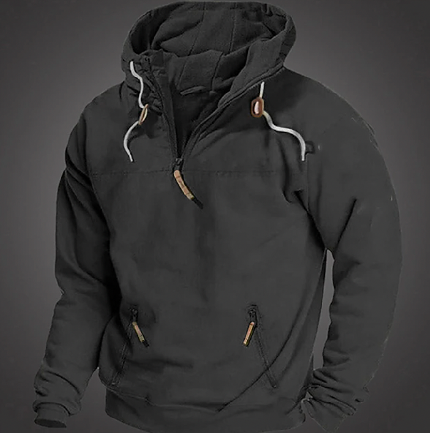 Heren Hoodie met Hoge Kraag en Ritssluiting Zwart