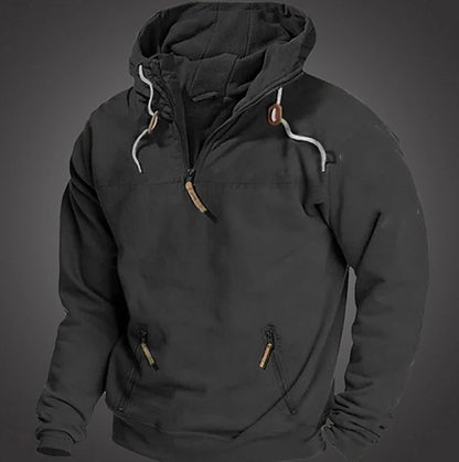 Heren Hoodie met Hoge Kraag en Ritssluiting Zwart