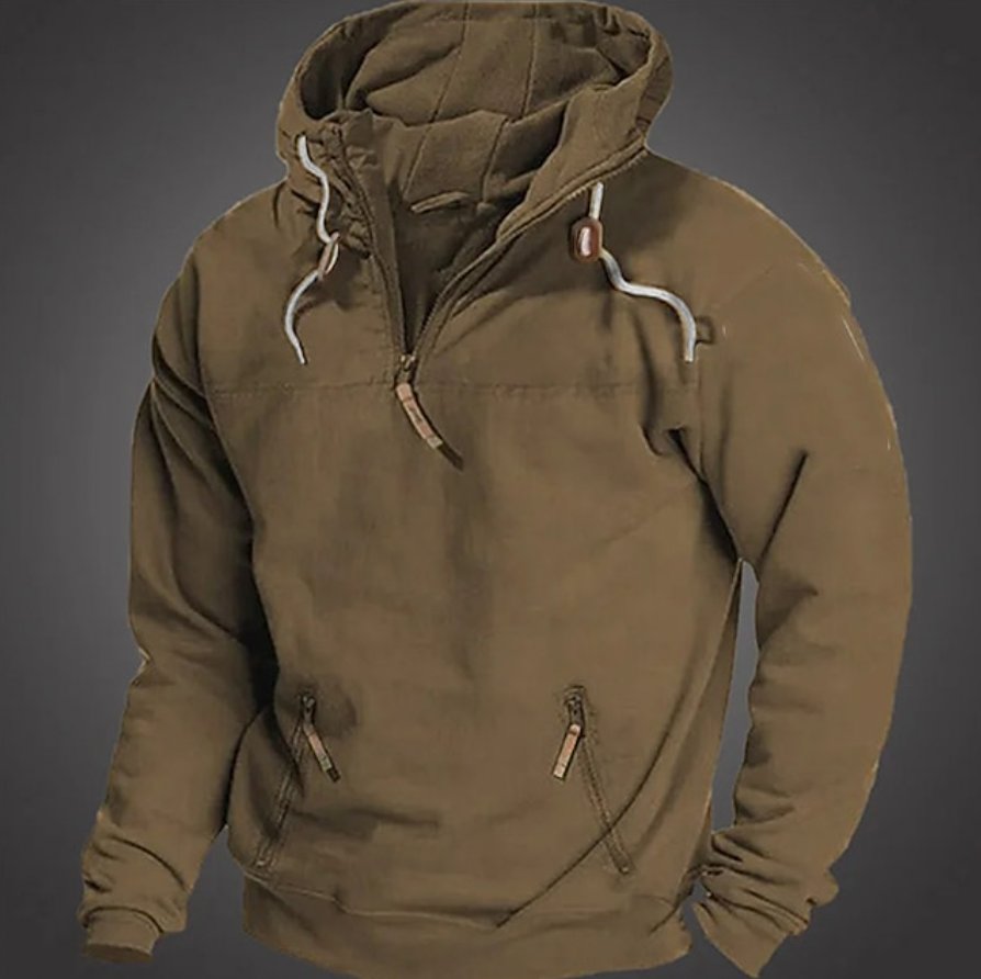 Heren Hoodie met Hoge Kraag en Ritssluiting Bruin