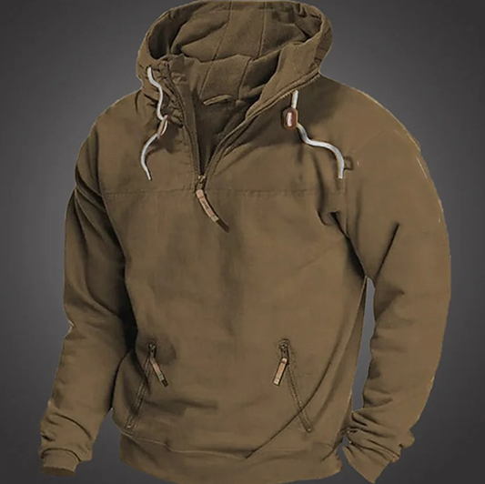 Heren Hoodie met Hoge Kraag en Ritssluiting Bruin
