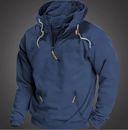Heren Hoodie met Hoge Kraag en Ritssluiting Blauw