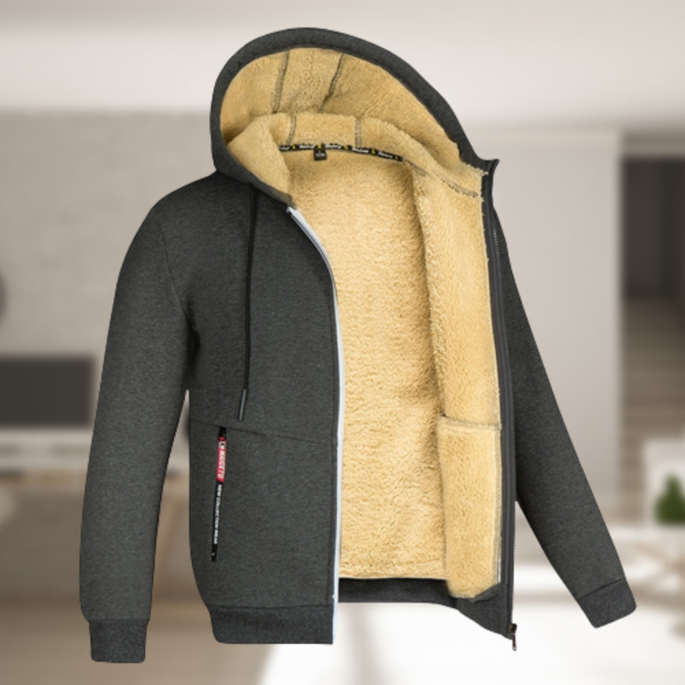 Heren Hoodie met Warme Fleecevoering en Ritssluiting voor Winter Donkergrijs