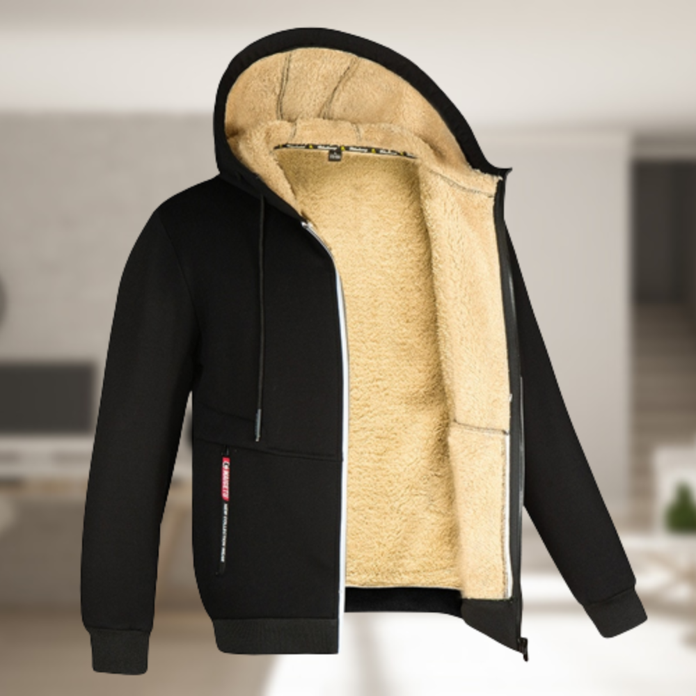 Heren Hoodie met Warme Fleecevoering en Ritssluiting voor Winter Zwart