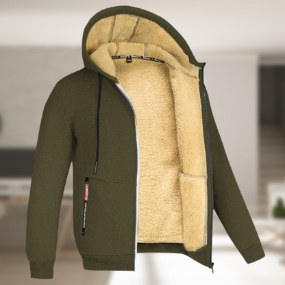 Heren Hoodie met Warme Fleecevoering en Ritssluiting voor Winter Olijfgroen