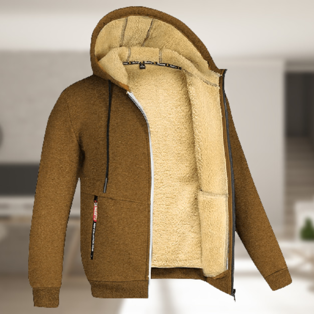 Heren Hoodie met Warme Fleecevoering en Ritssluiting voor Winter Bruin