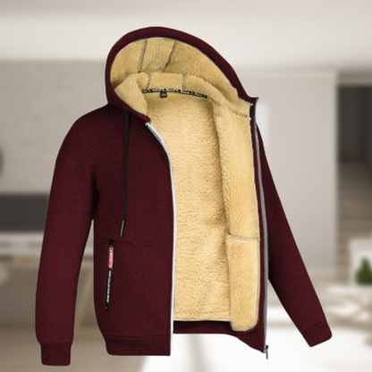Heren Hoodie met Warme Fleecevoering en Ritssluiting voor Winter Bordeauxrood