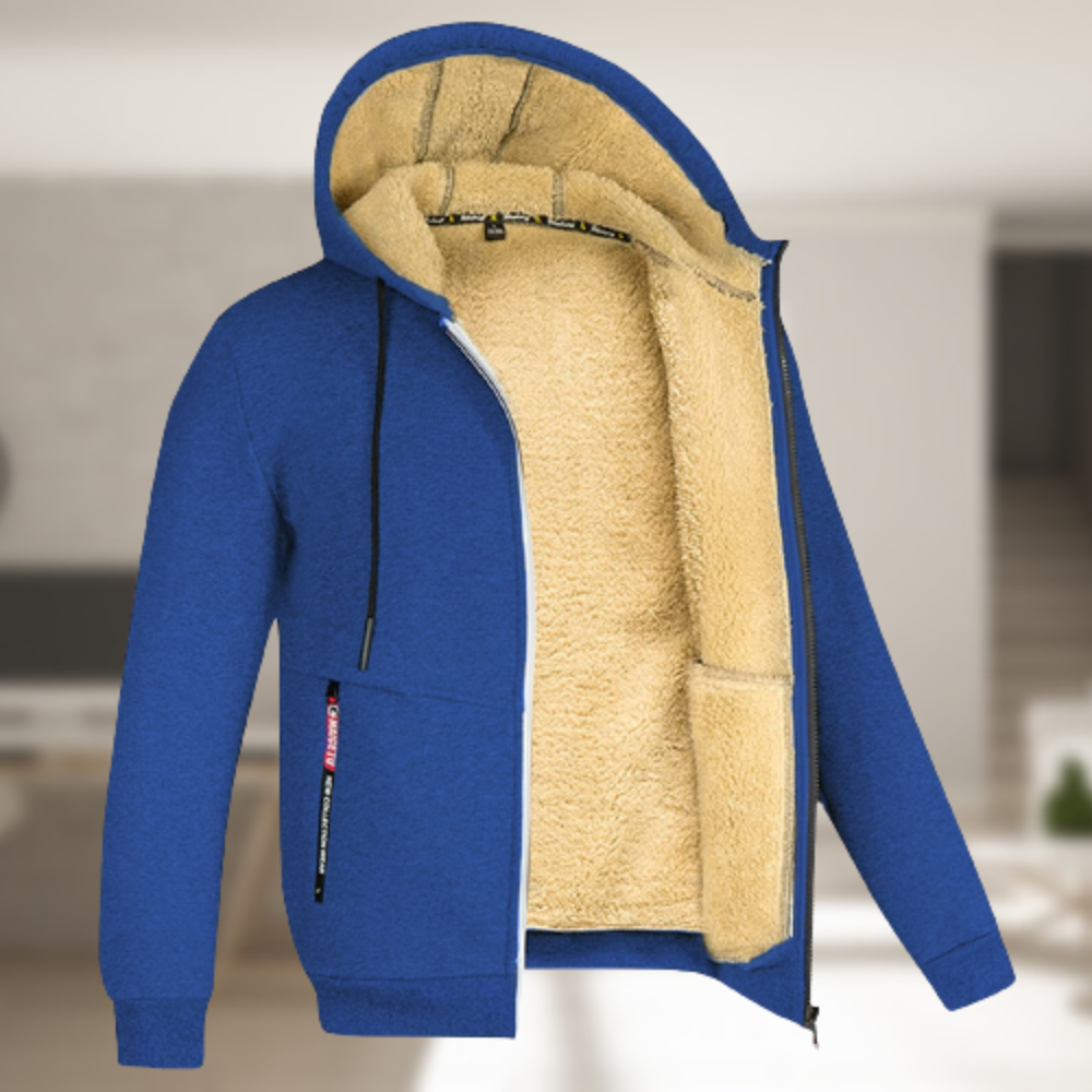 Heren Hoodie met Warme Fleecevoering en Ritssluiting voor Winter Blauw