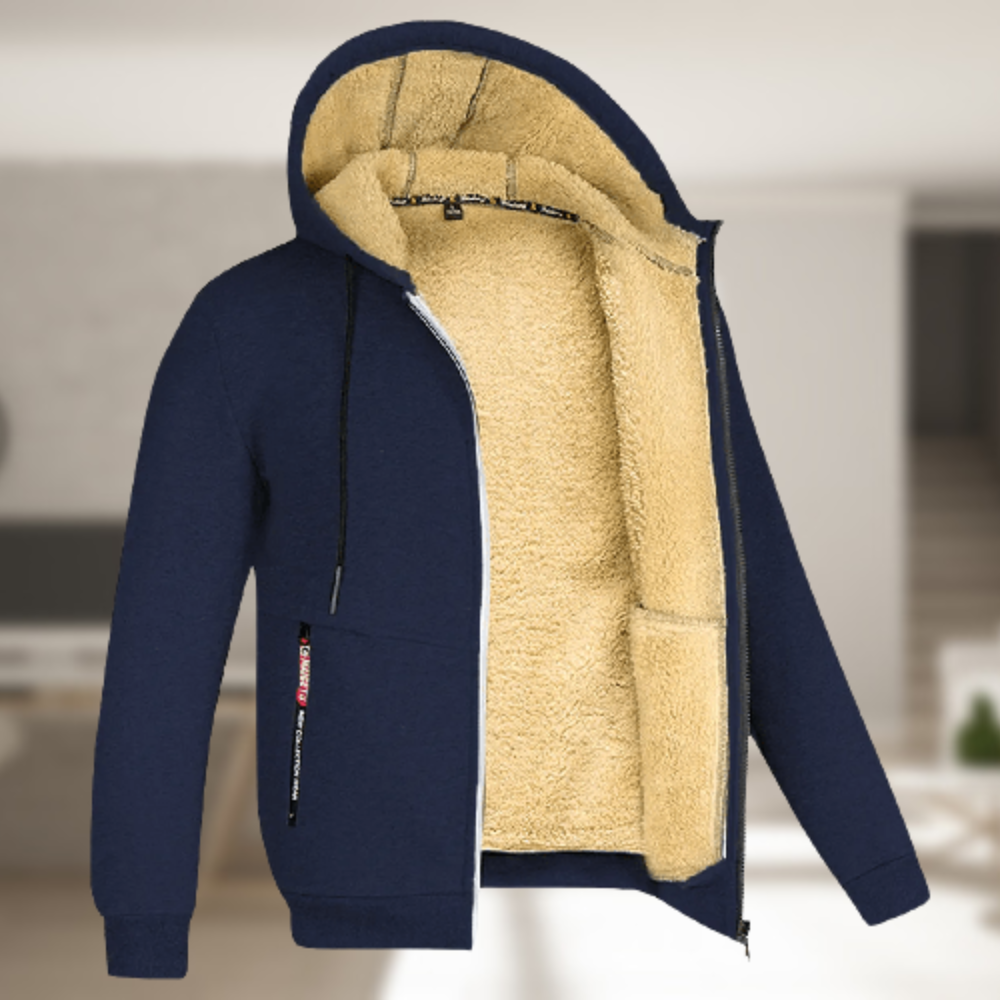 Heren Hoodie met Warme Fleecevoering en Ritssluiting voor Winter Marineblauw