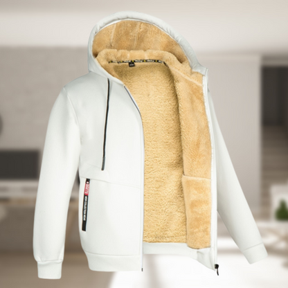 Heren Hoodie met Warme Fleecevoering en Ritssluiting voor Winter Wit