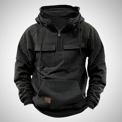 Heren Hoodie met Kangoeroezak, Rits en Verstelbare Capuchon Zwart