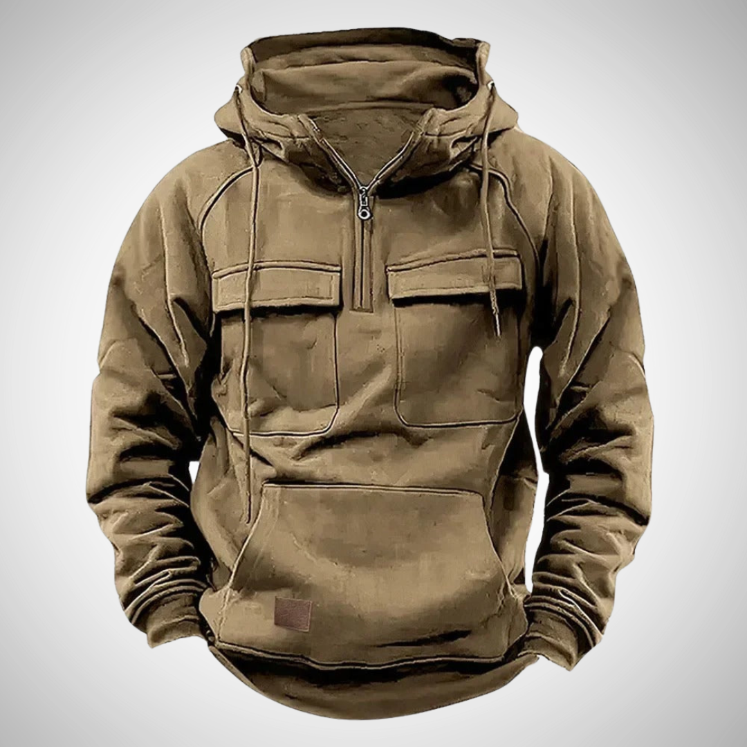 Heren Hoodie met Kangoeroezak, Rits en Verstelbare Capuchon Bruin