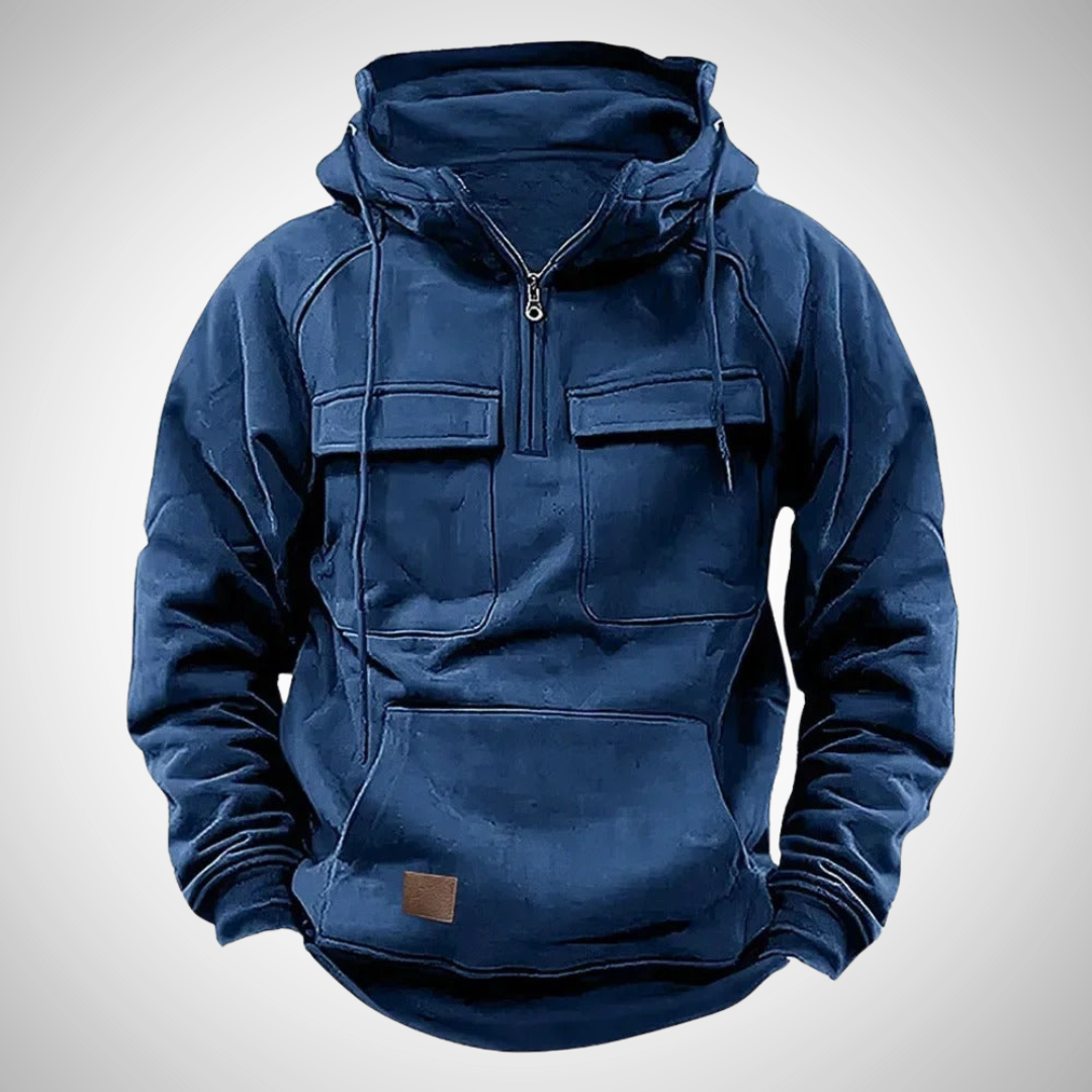 Heren Hoodie met Kangoeroezak, Rits en Verstelbare Capuchon Blauw