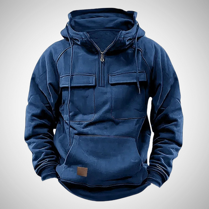 Heren Hoodie met Kangoeroezak, Rits en Verstelbare Capuchon Blauw