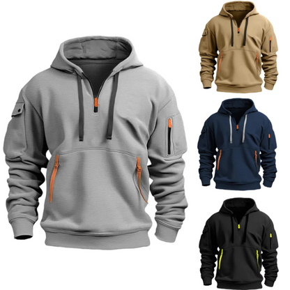 Heren Hoodie Pullover met Kwartrits en Lange Mouwen in Relaxte Pasvorm