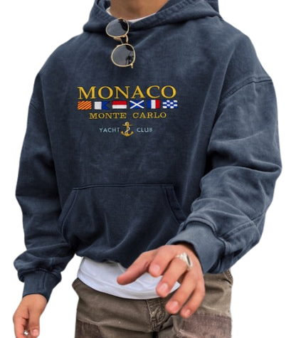 Heren Hoodie Monaco Print Oversized Blauw