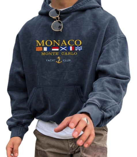 Heren Hoodie Monaco Print Oversized Blauw