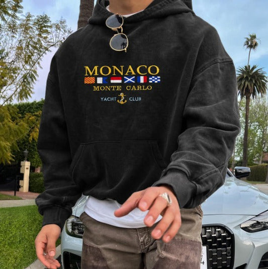 Heren Hoodie Monaco Print Oversized Zwart