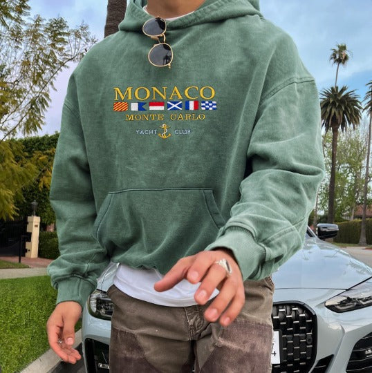 Heren Hoodie Monaco Print Oversized Groen