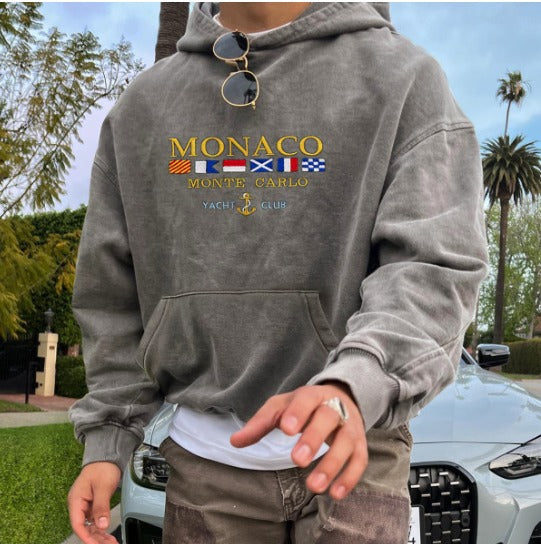 Heren Hoodie Monaco Print Oversized Grijs