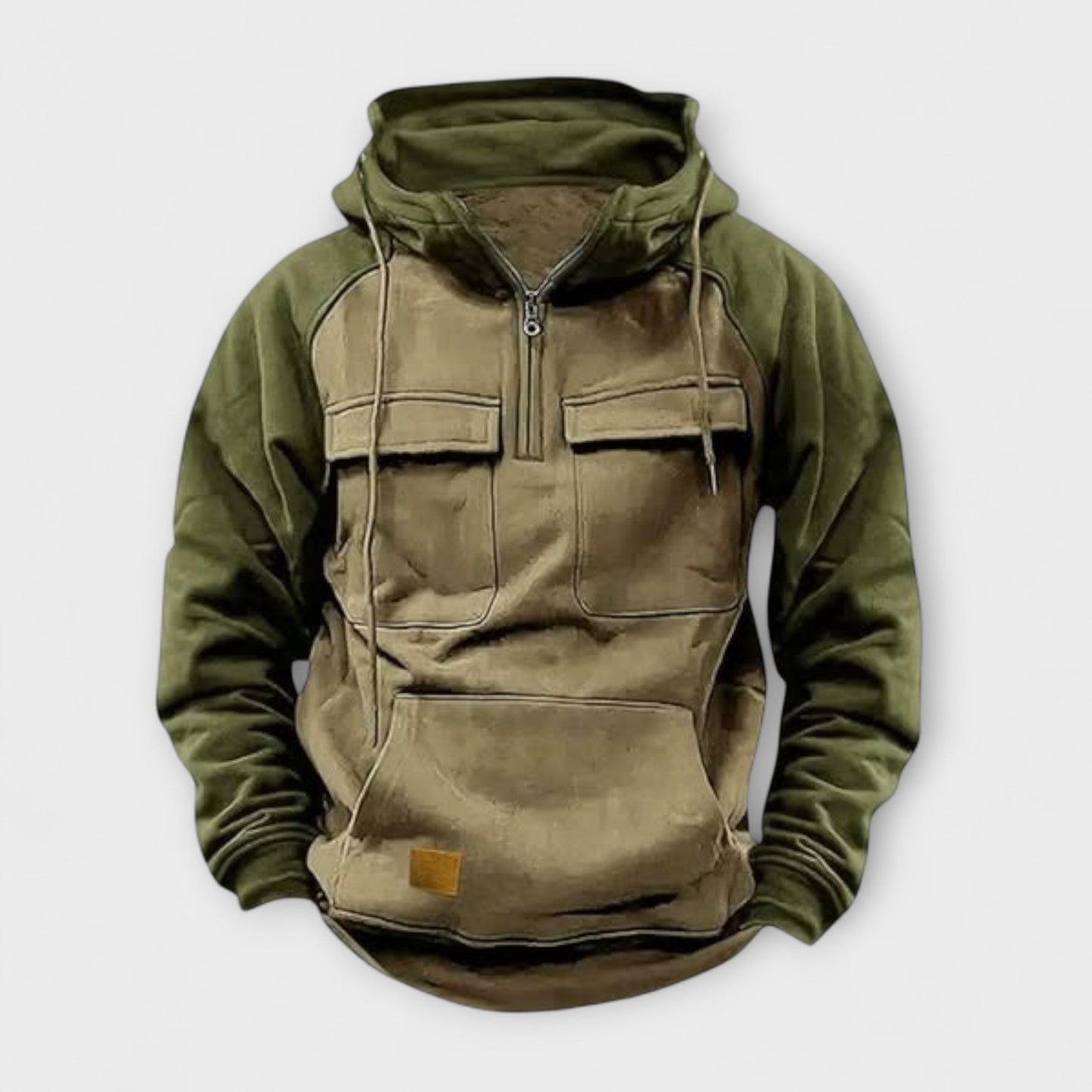 Heren Outdoor Anorak Hoodie met Utility-Zakken Khaki